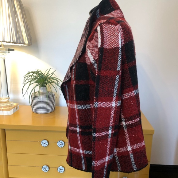 Joseph A. Red Plaid Open Front Cardigan Sweater - Picture 4 of 15